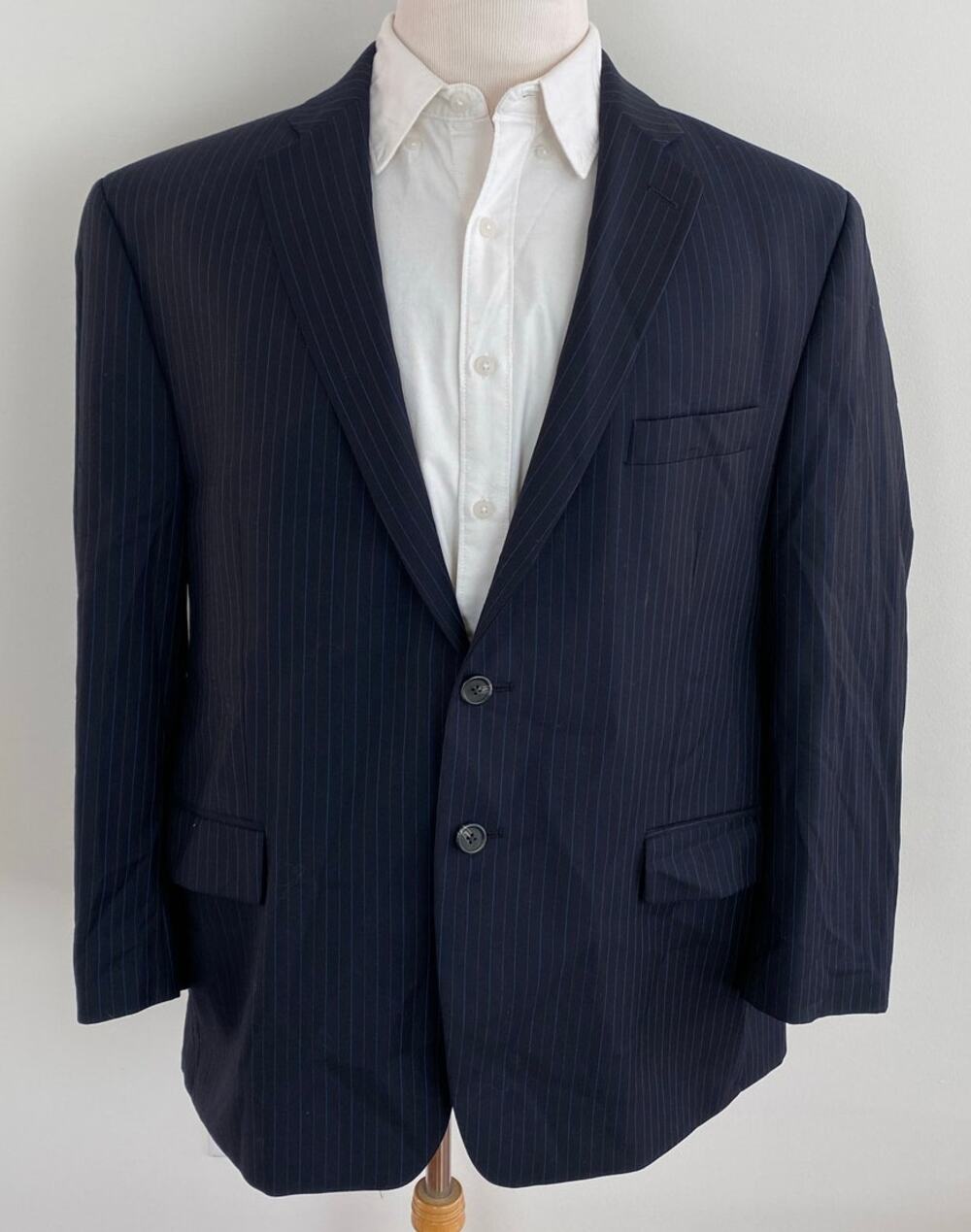VTG Lauren Ralph Lauren pin-stripe wool 2-button blazer sport coat jacket 46S